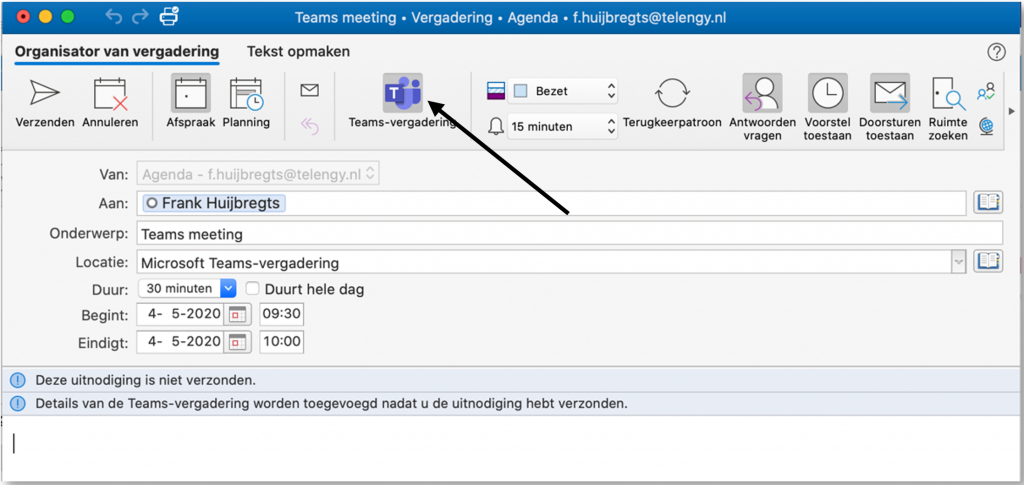 Teams-vergadering lobby afspraak agenda-item