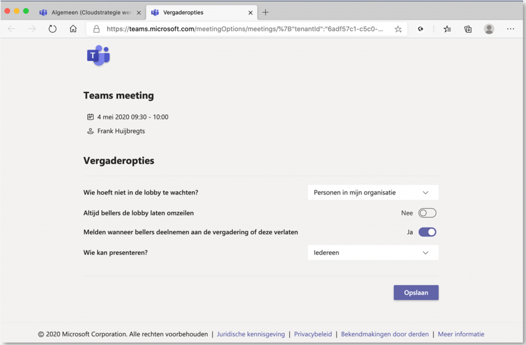 Teams-vergadering lobby Vergaderopties 1