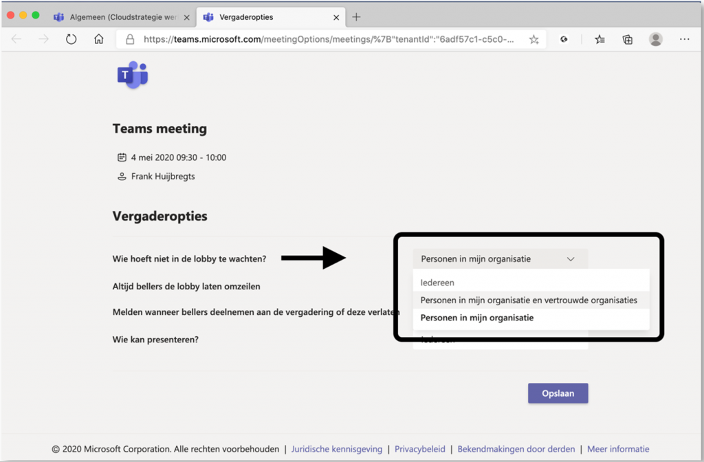 Teams-vergadering lobby Vergaderopties 2