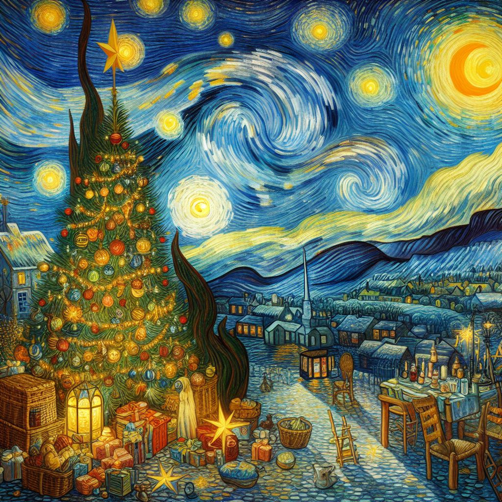Fijne feestdagen in Van Gogh-stijl